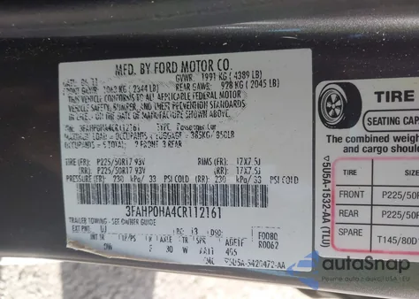 2012 Ford Fusion Se z USA, uszkodzony, nr VIN 3FAHP0HA4CR112161